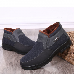 2021 Men's Casual Comfortable Flat Slip On Leather Warm Boots Shoes
