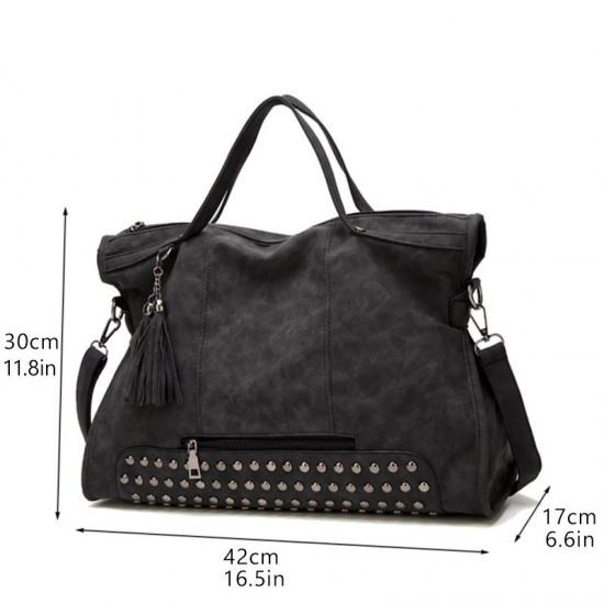 Bag - Vintage Rivet PU Leather Tassel Messenger Bag
