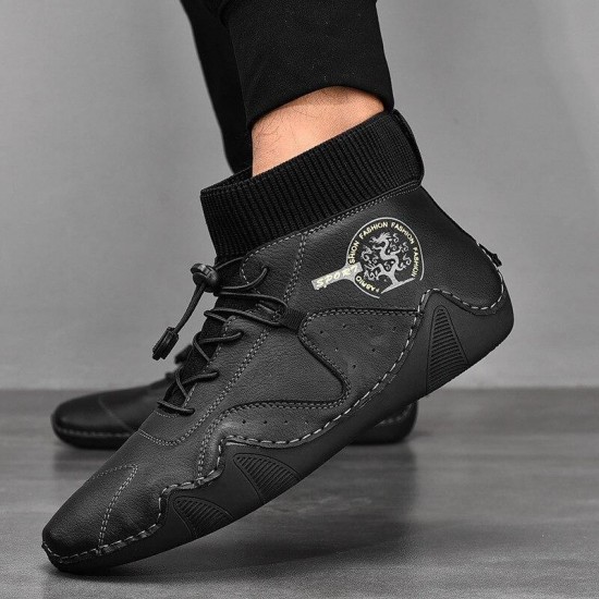 Mens Handmade Soft Non Slip Elastic Sock Leather Ankle Boots