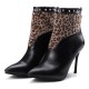 Womens Leopard Rivet Pointed Toe High-Heel Ankle Boots