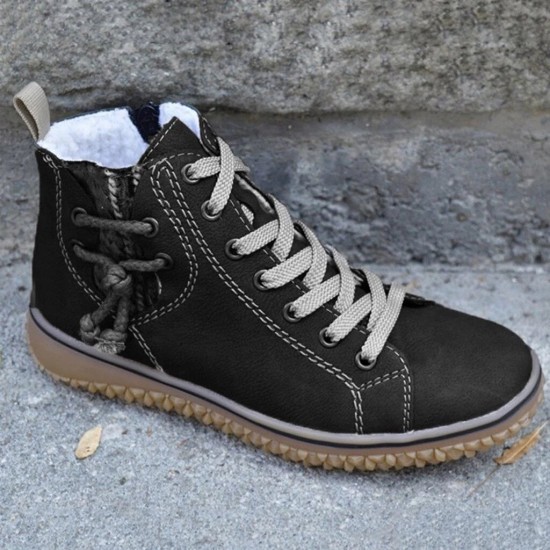 Women's Retro Lace-up Round Toe Boots