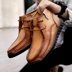 Men Hand Stitching Microfiber Genuine Leather Boots