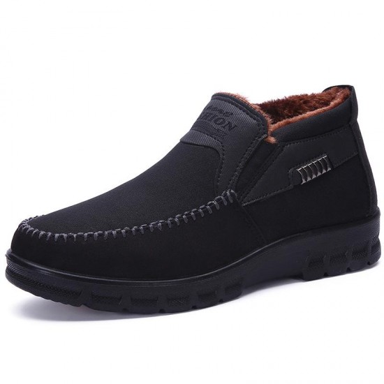 2021 Men's Casual Comfortable Flat Slip On Leather Warm Boots Shoes