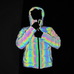 Men Reflecting Rainbow Winter Streetwear Windbreaker Jacket
