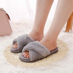 Women Home Slippers With Faux Fur Black Pink