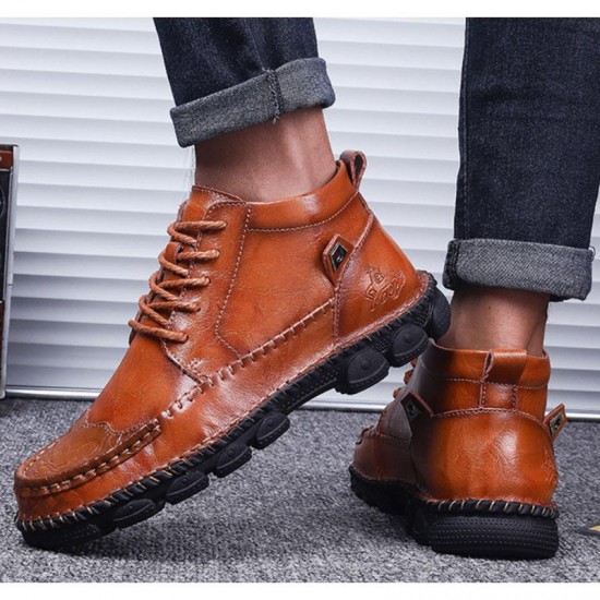 Men's Shoes - Autumn Winter Cow Split Leather Men Motorcycle Footwear Ankle Boots