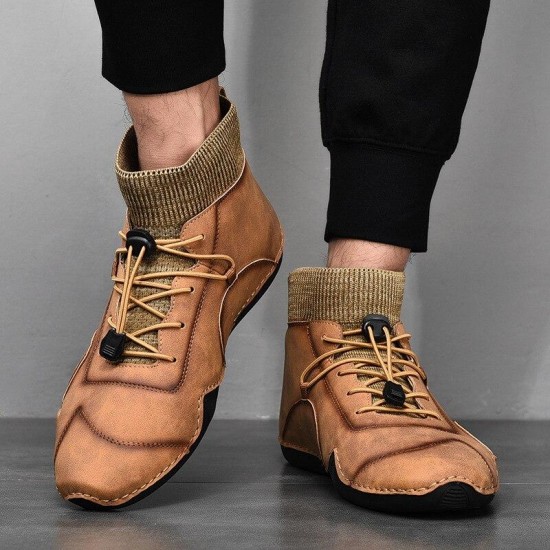 Mens Handmade Soft Non Slip Elastic Sock Leather Ankle Boots