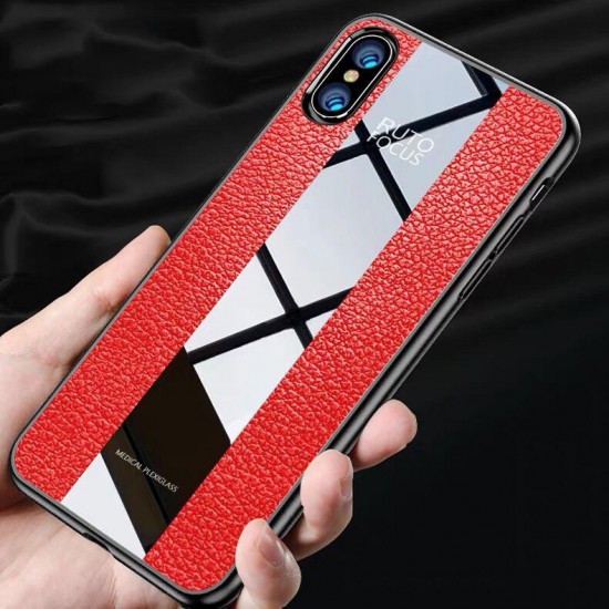 Phone Case - Luxury Litchi Leather + Glass + Soft TPU Frame Case For iPhone X/XR/XS/XS Max 8 7 6S 6/Plus