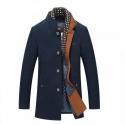 Classic Men's Wool Long Slim Fit Trench Coat