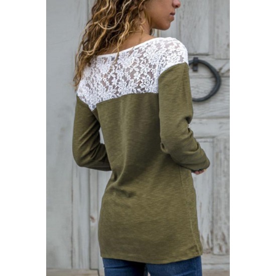 Women's clothing - Round Neck Lace Patchwork T-Shirts