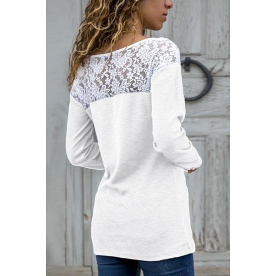 Women's clothing - Round Neck Lace Patchwork T-Shirts