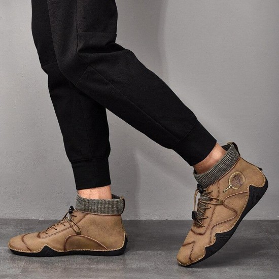 Mens Handmade Soft Non Slip Elastic Sock Leather Ankle Boots