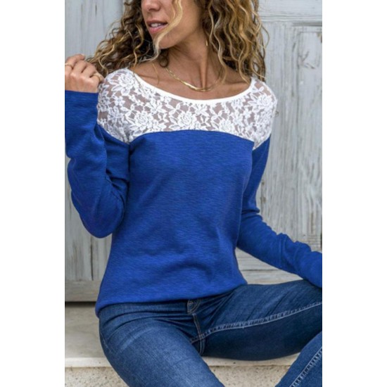Women's clothing - Round Neck Lace Patchwork T-Shirts