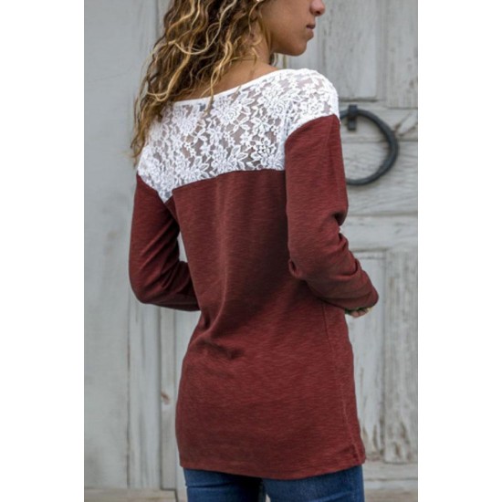 Women's clothing - Round Neck Lace Patchwork T-Shirts