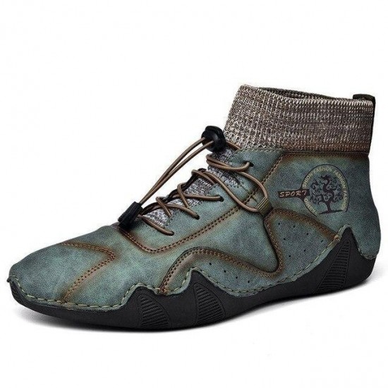 Mens Handmade Soft Non Slip Elastic Sock Leather Ankle Boots