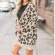 Women's Clothing - Collarless Flap Pocket Leopard Printed Outerwear