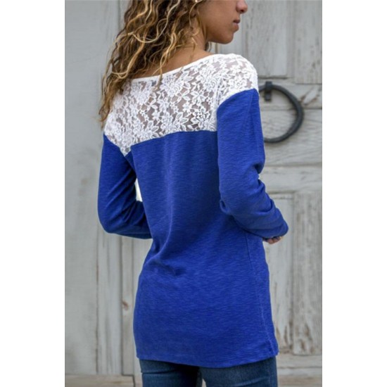 Women's clothing - Round Neck Lace Patchwork T-Shirts