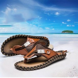 Shoes - 2021 Summer Plus Size Hand-made Genuine Leather Men Slippers Beach Shoes