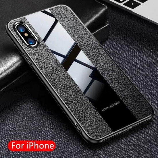 Phone Case - Luxury Litchi Leather + Glass + Soft TPU Frame Case For iPhone X/XR/XS/XS Max 8 7 6S 6/Plus
