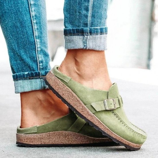 Women's Summer ng Fashion Solid Buckle Flats Shoes