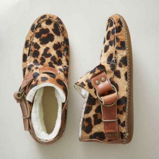 Ladies Sewing Leopard Ankle Boots