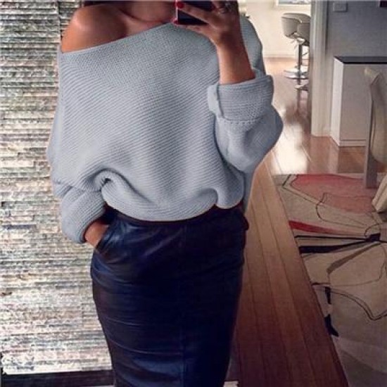 Women's Clothing - Fashion Cotton Sexy Loose One Shoulder Sweater