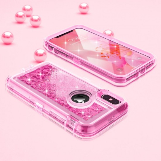 Phone Case - 3 Layers Shockproof Glitter Sparkling Dynamic Sands Full Protection Case For iPhone XR XS(Max) X 8 7 6S 6/Plus