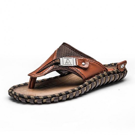 Shoes - 2021 Summer Plus Size Hand-made Genuine Leather Men Slippers Beach Shoes