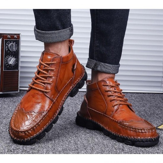 Men's Shoes - Autumn Winter Cow Split Leather Men Motorcycle Footwear Ankle Boots