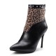 Womens Leopard Rivet Pointed Toe High-Heel Ankle Boots