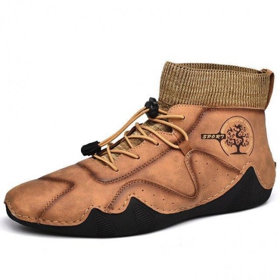 Mens Handmade Soft Non Slip Elastic Sock Leather Ankle Boots