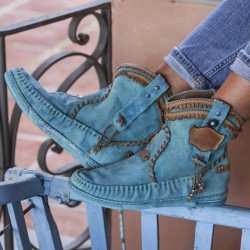 New Blue Round Toe Women Ankle Boots